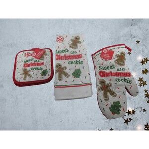 4 pc kitchen towel set (1 Kitchen Towels 1 Oven Mitt 2 Potholders Sweet Christma